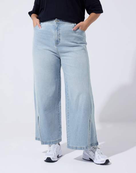 Yours Clothing Split hem wide leg jeans in blue - view 1