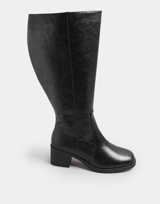 Yours Clothing Square toe knee high boots in extra wide eee fit in black, 2 of 4