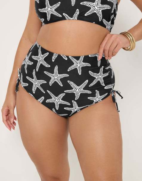 Yours Clothing Starfish tummy control bikini briefs in black