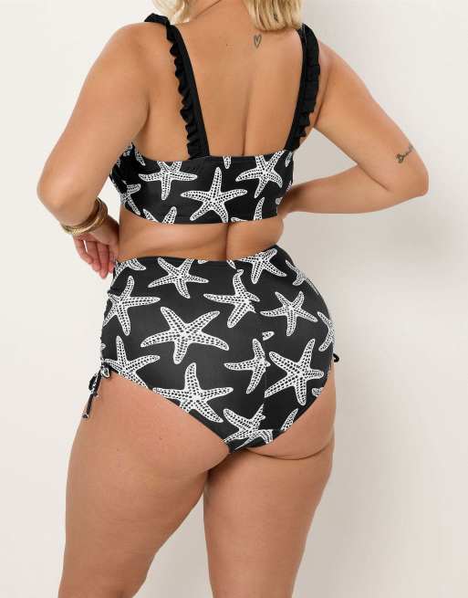 Yours Clothing Starfish tummy control bikini briefs in black, 2 of 4