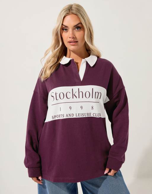 Yours Clothing 'stockholm' rugby top in red, 4 of 4