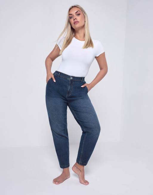 Yours Clothing Stretch denim barrel jeans in blue, 2 of 4