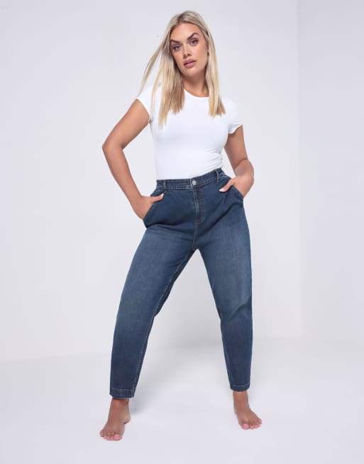 Yours Clothing Stretch denim barrel jeans in blue, 3 of 4