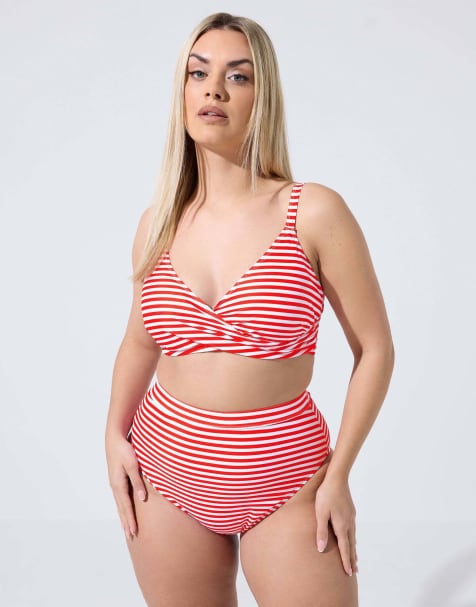 Yours Clothing Stripe bikini top in red