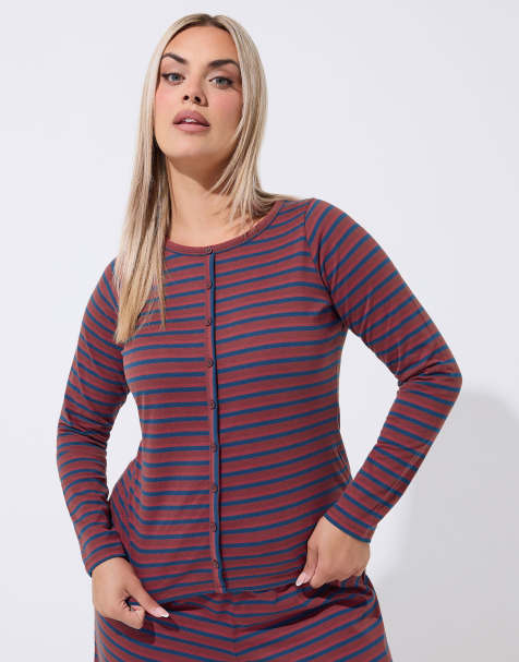Yours Clothing Stripe button up top in red - view 1