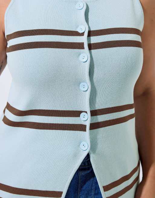 Yours Clothing Stripe flare hem waistcoat in blue, 4 of 4