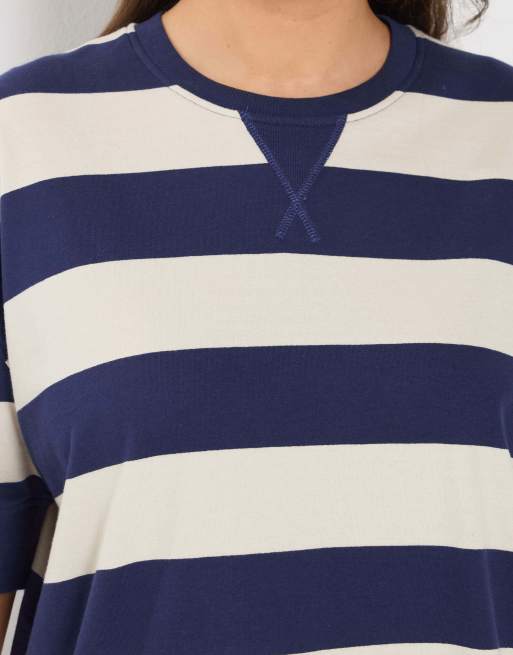 Yours Clothing Stripe heavyweight t-shirt in blue, 4 of 4