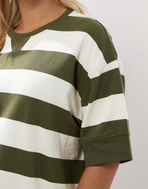 Yours Clothing Stripe heavyweight t-shirt in green - view 1