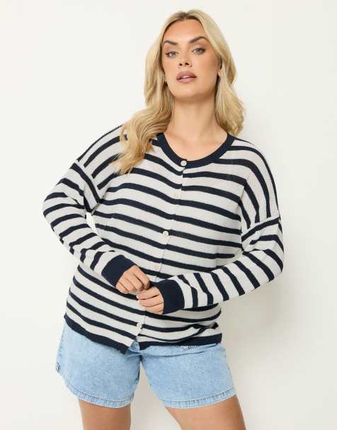 Yours Clothing Stripe knitted cardigan in blue - view 1