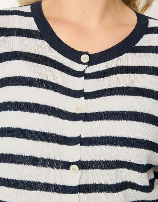 Yours Clothing Stripe knitted cardigan in blue, 4 of 4