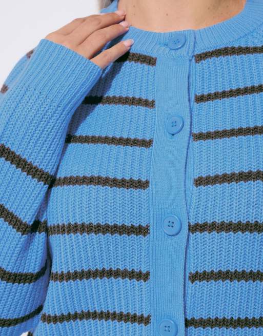 Yours Clothing Stripe knitted cardigan in blue, 6 of 6