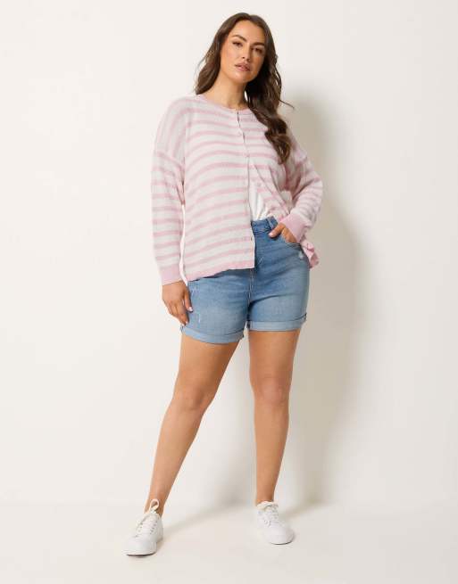 Yours Clothing Stripe knitted cardigan in pink, 2 of 3