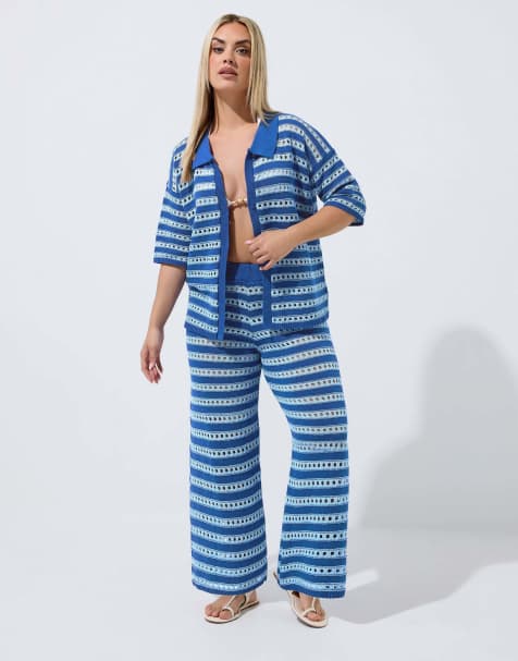 Yours Clothing Stripe knitted shirt and trouser set - view 1