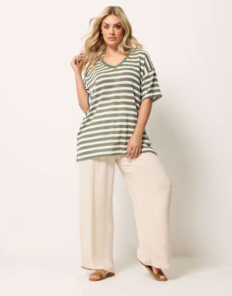 Yours Clothing Stripe knitted t-shirt in green