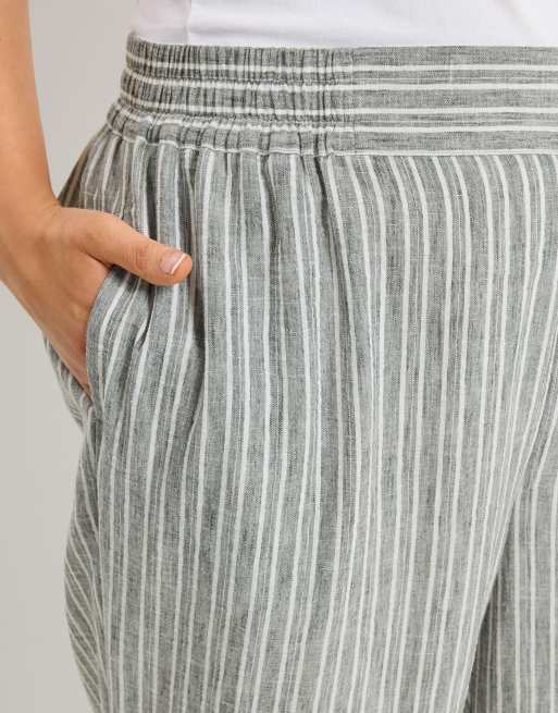 Yours Clothing Stripe linen look trousers in grey, 4 of 5