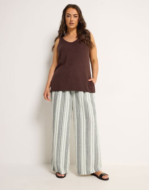 Yours Clothing Stripe linen look trousers in natural, 4 of 4