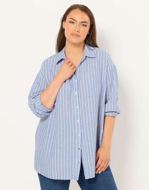 Yours Clothing Stripe linen shirt in blue - view 1
