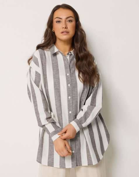 Yours Clothing Stripe linen shirt in brown - view 1