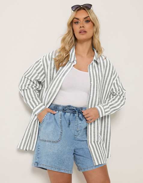 Yours Clothing Stripe linen shirt in white - view 1