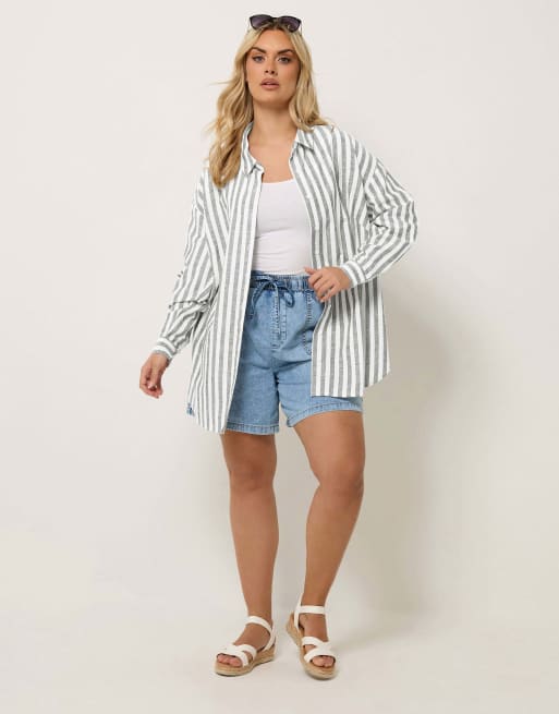Yours Clothing Stripe linen shirt in white, 2 of 4