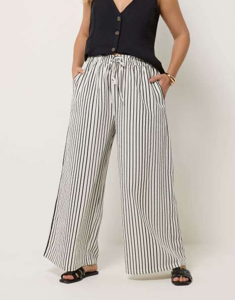 Yours Clothing Stripe paper bag waist trousers in white - view 1