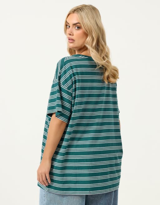 Yours Clothing Stripe relaxed t-shirt in green, 4 of 4