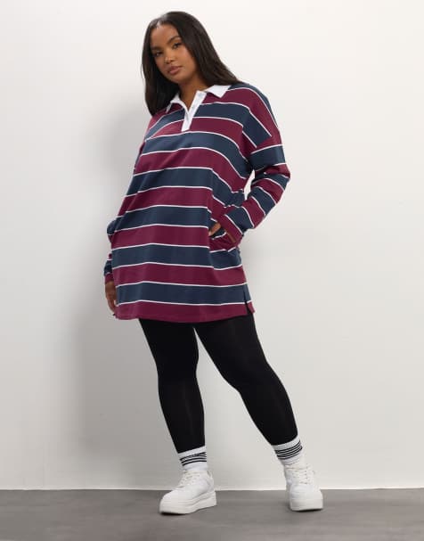 Yours Clothing Stripe rugby collar tunic top in red - view 1