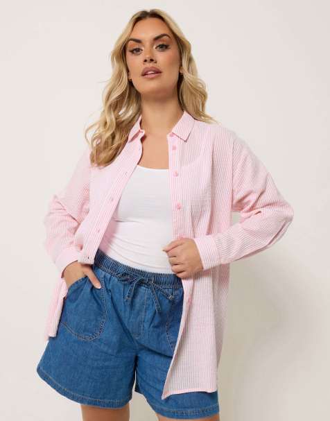 Yours Clothing Stripe textured shirt in pink - view 1