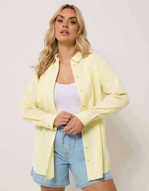 Yours Clothing Stripe textured shirt in yellow - view 1