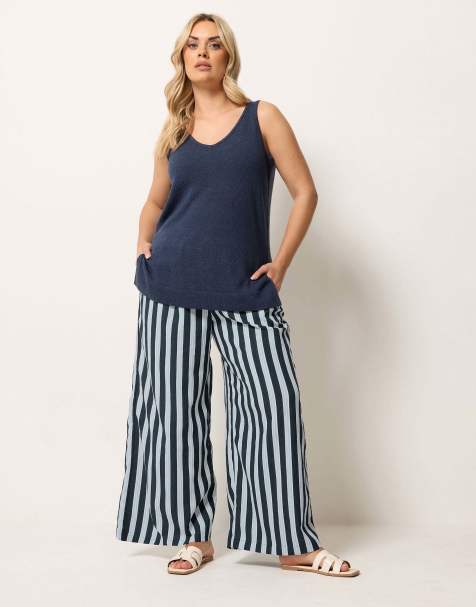 Yours Clothing Stripe wide leg trousers in blue