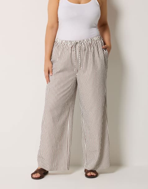Yours Clothing Stripe wide leg trousers in brown - view 1