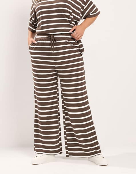 Yours Clothing Stripe wide leg trousers in brown - view 1