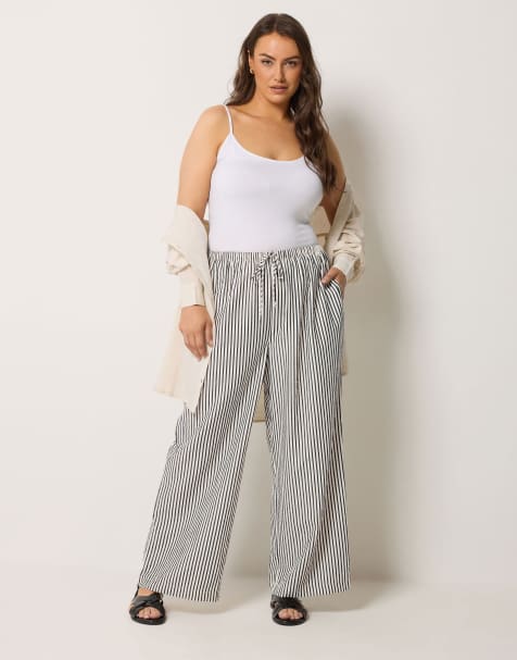 Yours Clothing Stripe wide leg trousers in natural - view 1