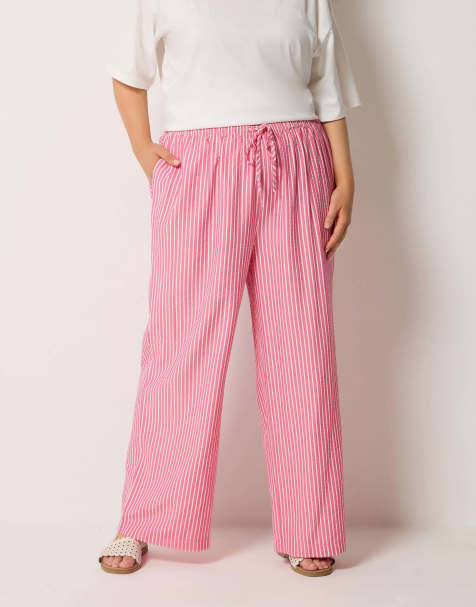 Yours Clothing Stripe wide leg trousers in pink - view 1