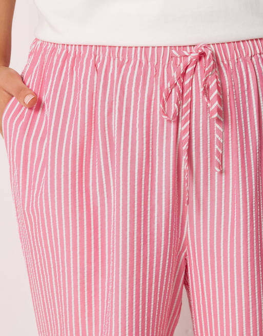 Yours Clothing Stripe wide leg trousers in pink, 3 of 4