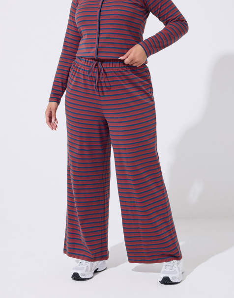 Yours Clothing Stripe wide leg trousers in red - view 1