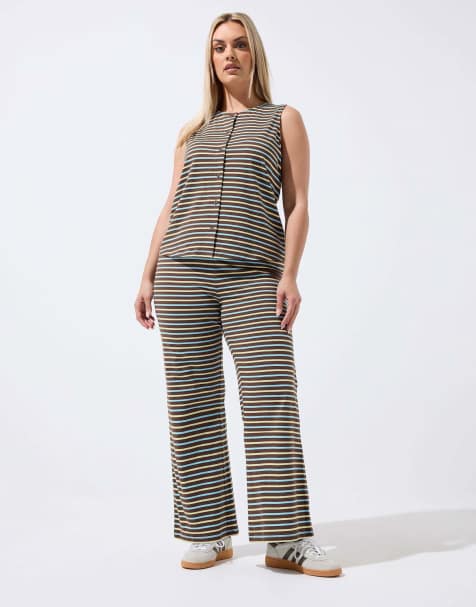 Yours Clothing Striped wide leg trousers in yellow - view 1