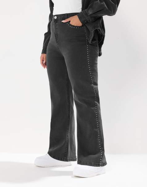Yours Clothing Studded wide leg jeans in black - view 1