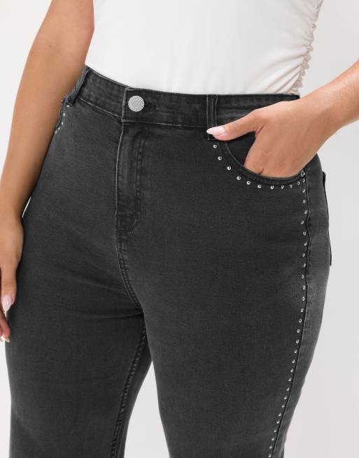Yours Clothing Studded wide leg jeans in black, 3 of 4