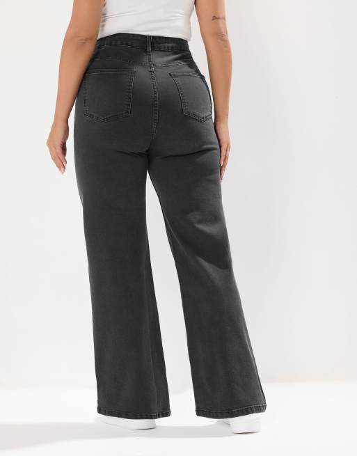 Yours Clothing Studded wide leg jeans in black, 4 of 4