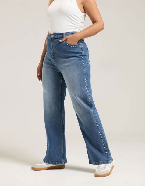 Yours Clothing Studded wide leg jeans in blue - view 1