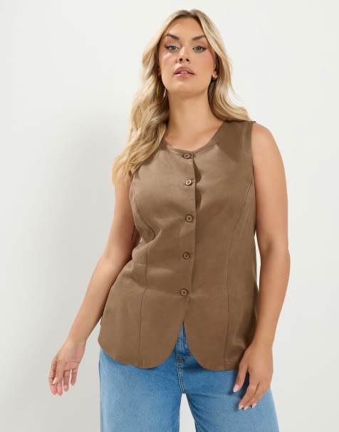 Yours Clothing Suedette waistcoat in brown - view 1