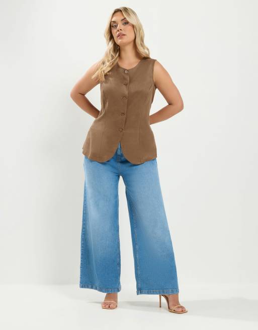 Yours Clothing Suedette waistcoat in brown, 2 of 4