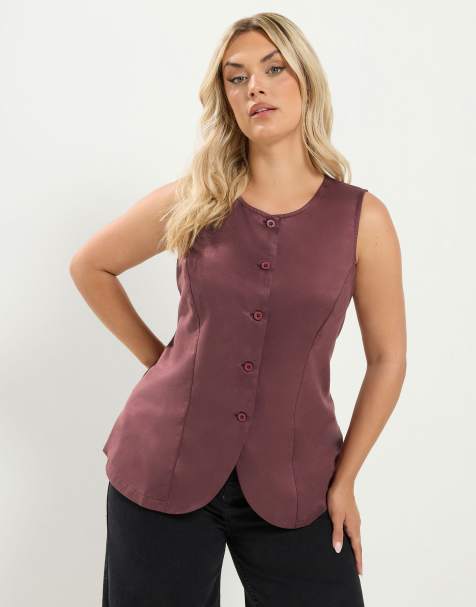 Yours Clothing Suedette waistcoat in purple - view 1