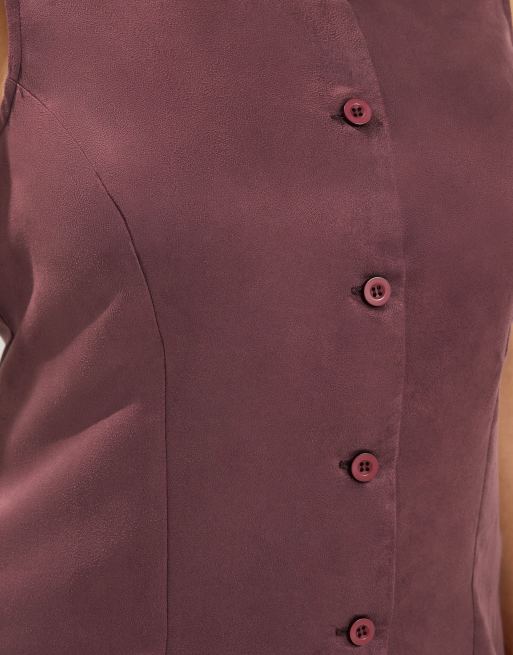 Yours Clothing Suedette waistcoat in purple, 4 of 4