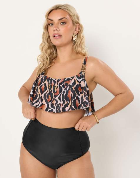 Yours Clothing Super high waisted tummy control bikini briefs in black - view 1