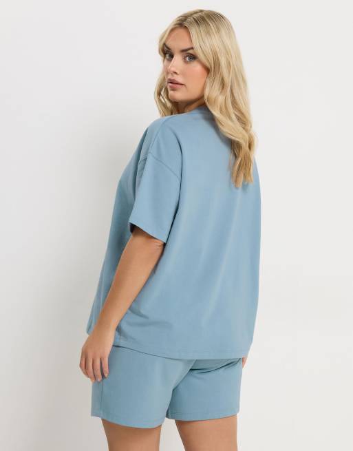 Yours Clothing Sweat t-shirt & short set in blue, 2 of 4