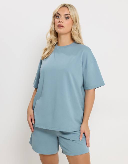 Yours Clothing Sweat t-shirt & short set in blue, 3 of 4
