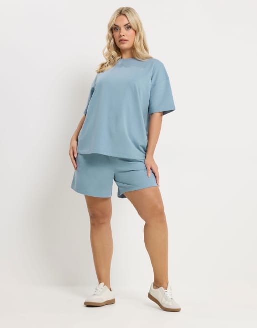 Yours Clothing Sweat t-shirt & short set in blue, 4 of 4