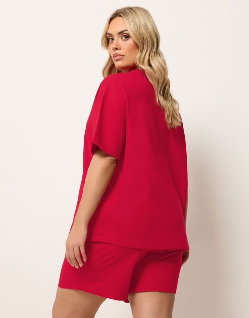 Yours Clothing Sweat t-shirt & short set in red, 3 of 4